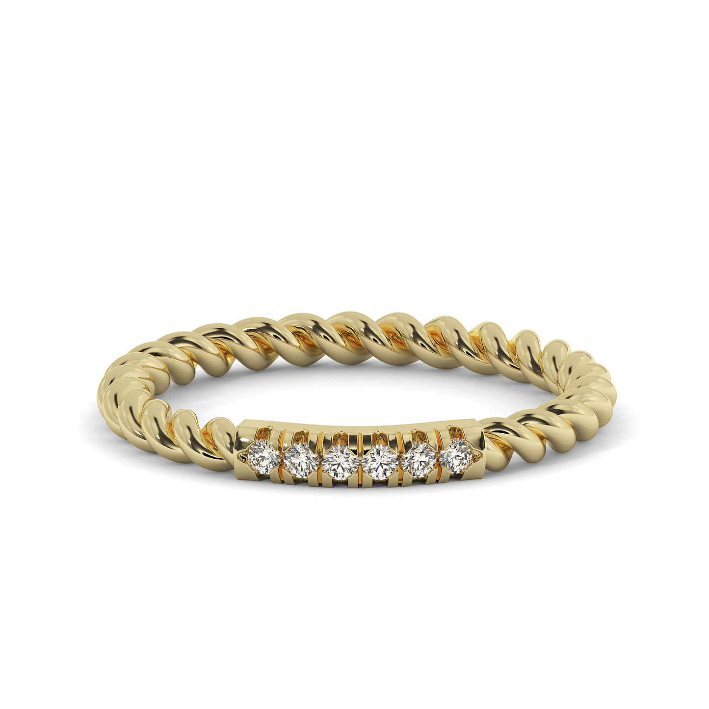 Twists on tradition: Diamond accent band with a modern design.

